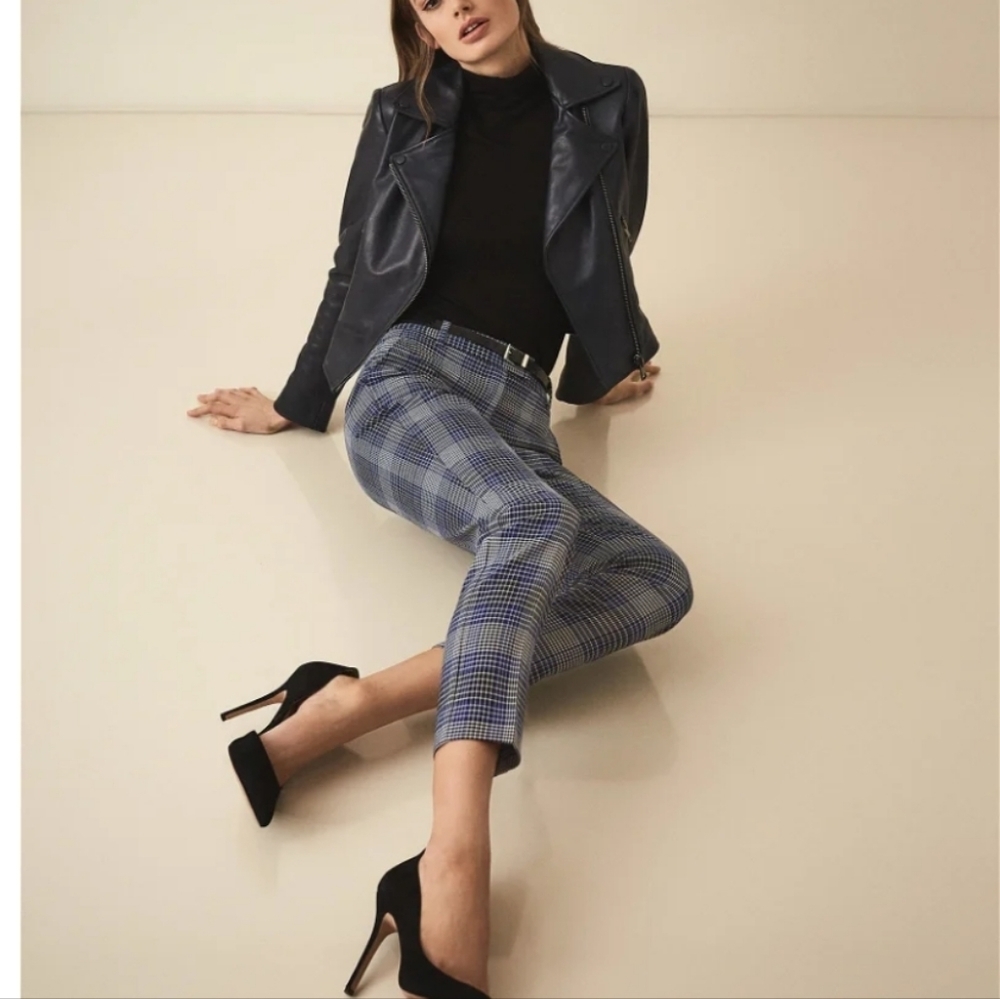 Reiss Josie Checked Tailored‎ Trousers Blue Black Women's Size 6